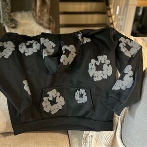 Black Hoodie with Gray Floral Pattern